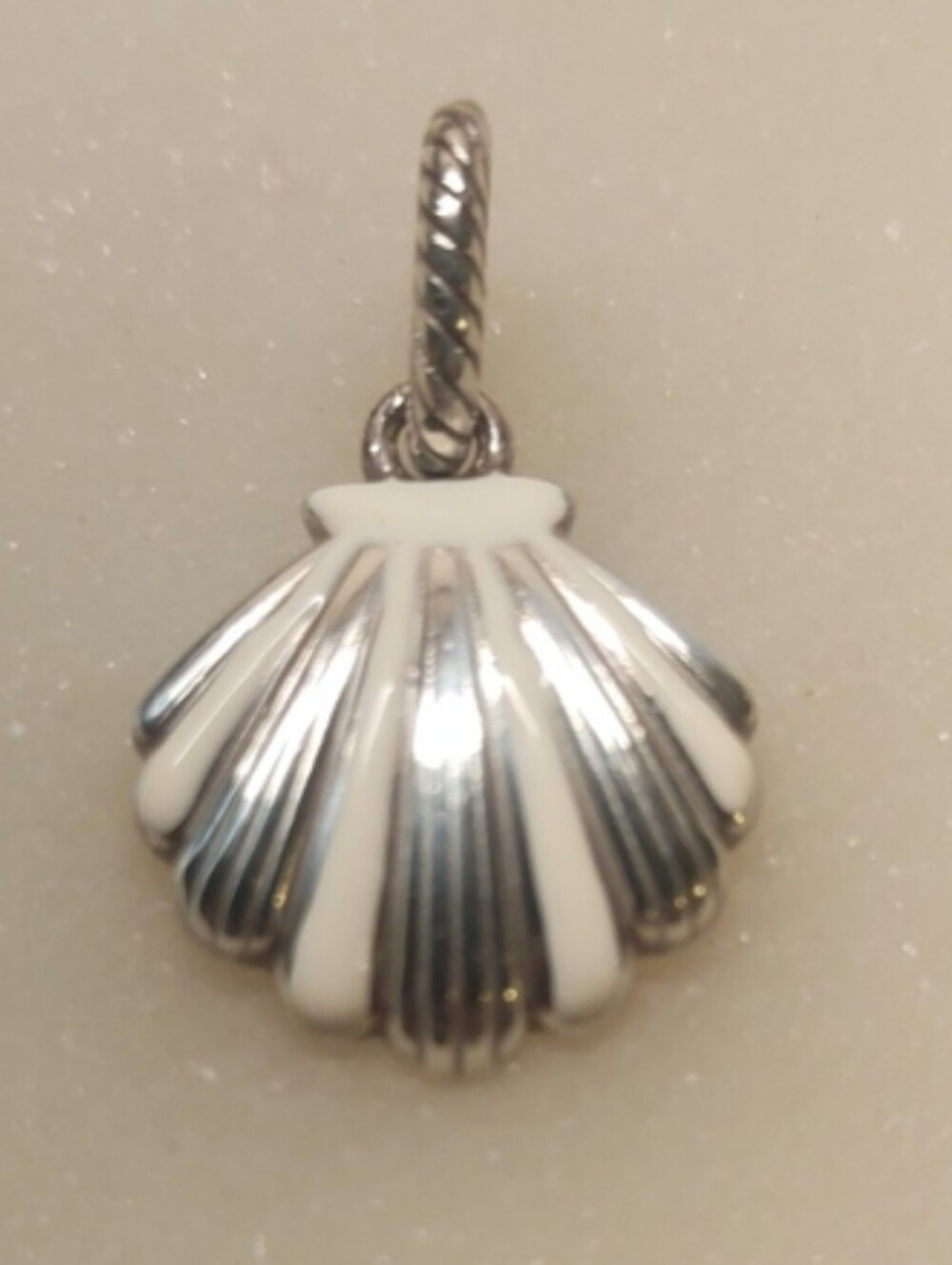 NEW! Brighton RARE Scalloped Shell Charm Silver And White, Retired